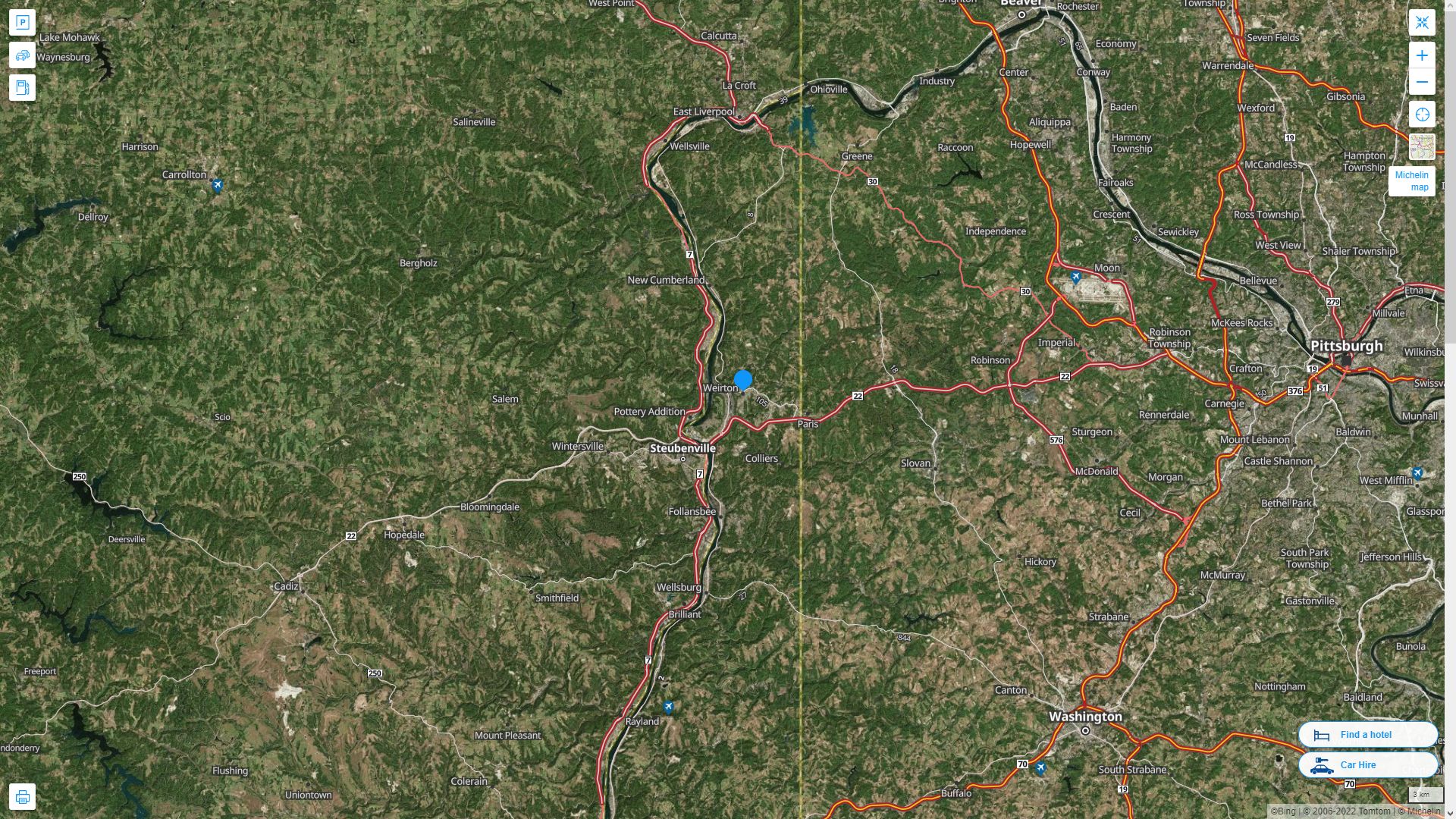 Weirton West Virginia Highway and Road Map with Satellite View